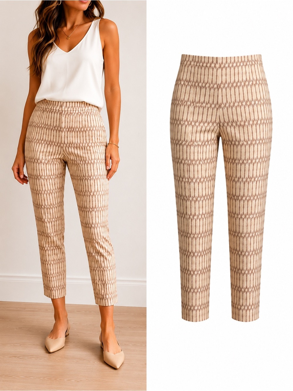 Lafayette 148 New York | Stanton Cropped Pants | Size 6 | Neutral Abstract Print - Picture 1 of 7